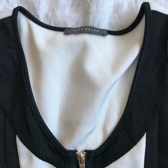 SUZY SHIER Peplum Sleeveless Black White Blouse - Picture 4 of 5